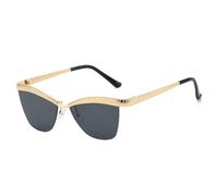 Gafas de sol de moda para mujer estilo ojo de gato, sin montura, con marco de metal texturizado dorado y lentes oscuras. Gafas de sol elegantes para viajes, compras y fiestas. Modelo C4. Talla ún