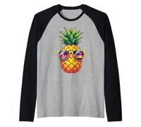 Gafas de sol de playa con piña y puesta de sol hawaiano Camiseta Manga Raglan