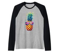 Gafas de sol de playa con piña y puesta de sol hawaiano Camiseta Manga Raglan