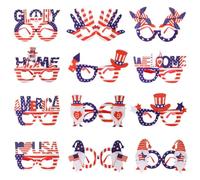Gafas de sol del 4 de julio, paquete de 12 lentes de sol del 4 de julio, decoración de la bandera de Estados Unidos, para el Día de la Independencia patriótica, rojo, , azul, conmemorativo