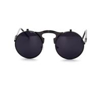 Gafas de Sol Estilo Antiguo Redondas Polarizadas para Hombre y Mujer | Montura Metálica Flexible, Lente Reflectante Revestimiento, Puente Almohadillas, Color Negro