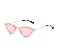 Gafas de sol estilo ojo de gato, de aleación, sin montura, con cristales brillantes, para mujer, únicas, elegantes, con cristales de imitación verdes, doradas y rosas. Altura de la lente: 3,8 cm.