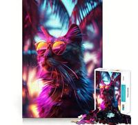 Gafas de Sol neón con Forma de Gato, Rompecabezas de 1000 Piezas para Adultos, Regalos para Mejorar la Memoria, Tranquilidad, Calma, Bordes Afilados, Regalo artístico (50x75cm)