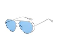 Gafas de sol ovaladas de metal de estilo vintage para mujer, gafas de fiesta ligeras de lujo, diseño hueco que adelgaza la cara, parasol único, Marco plateado C7, película azul