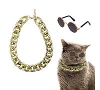 Gafas de sol para gato, disfraz de gato, collar de cadena, gafas de sol para perros pequeños, gafas de sol redondas, para fiesta, cosplay, accesorios para fotos, lindos lentes de sol divertidos (1