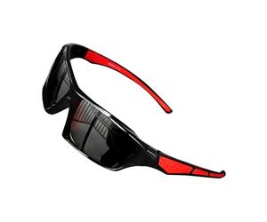Gafas de sol para hombre - UV400 Sombras de de protección auténtica para conducir, pesca con una función de desgaste cómoda, gafas deportivas para el aire libre, Negro y rojo, Se référer au