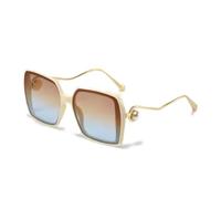 Gafas de sol para mujer con marco azul y amarillo, montura doble, decoración esférica dorada, moderna y moderna, Beige, One Size