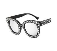Gafas de sol para mujer, diseño de estrella retro, protección UV400, marco de PC ligero, juegos de accesorios de moda para viajes al aire libre vacaciones para ocio negro brillante gris (H)