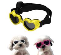 Gafas de sol para perros pequeños, protección UV, protección ocular con correa ajustable, forma de corazón, antivaho, para mascotas, perros, gafas de sol resistentes al viento, 6 colores (amarillo)