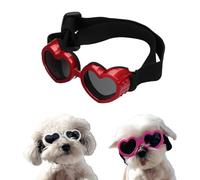 Gafas de sol para perros pequeños, protección UV, protección ocular con correa ajustable, forma de corazón, antivaho, para mascotas, perros, gafas de sol resistentes al viento, 6 colores (rojo)