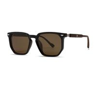 Gafas de sol polarizadas cuadradas poligonales para hombre, modernas, con vetas de madera y remaches para mujer, con protección UV400, color café oscuro y té, 1