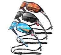 Gafas de sol polarizadas para hombre, 100% protección UV, B01 Rojo + Negro + Azul (Pack De 3), talla única