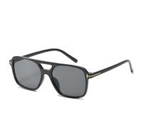 Gafas de sol rectangulares de gran tamaño para hombre, diseño de doble puente, lentes azules y amarillas, UV400, C1 Negro-negro, Talla única