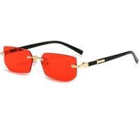 Gafas de sol rectangulares sin montura a la moda populares para mujeres y hombres, gafas de sol cuadradas pequeñas para mujeres y hombres, para verano, viajes, Oculos (color: rojo)
