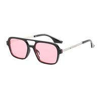 Gafas de sol retro con doble puente con protección UV para mujer, lentes transparentes de océano, UV400, para hombres, lentes de sol huecos de metal, negro/rosa, Talla única