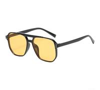 Gafas de sol retro de doble puente con marco cuadrado, lentes de protección UV, marco de policarbonato ligero, lente de CA para mayor comodidad de uso (A)