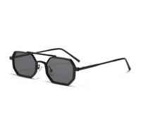 Gafas de sol retro de doble puente para hombre, pequeñas gafas de sol cuadradas con forma de polígono, con lentes transparentes con degradado oceánico, con marco de metal para mujer, color negro