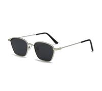 Gafas de sol retro de metal Tide Take Anti-ultravioleta Hong Kong Wind Personality Male Gold Thin Rimmed Sunglasses Female Driving Mirror, Silver