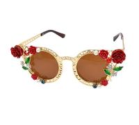 Gafas de sol retro de verano para mujer, diseño de flor de diamante, color marrón perlado, Gold, Talla única