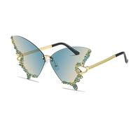 Gafas de Sol Sin Montura Mariposa para Mujer Vintage-Retro Gafas de Diamantes Funky Festival Rave 70s Gafas de Sol de Fiesta Protección UV