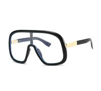 Gafas de sol vintage de gran tamaño de una pieza para mujer y hombre, gafas punk populares con montura grande, de lujo, UV400 (negro transparente).