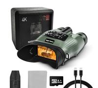 Gafas de visión nocturna - Binoculares de visión nocturna 4K AI modo de color para adultos con foto de 48 MP, rango de 1680 pies, zoom 8X, batería de 5000 mAh, tarjeta de 64 GB, para acampar y