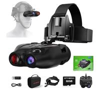 Gafas de visión nocturna montadas en la cabeza, prismáticos de visión nocturna manos libres, visión infrarroja digital recargable, captura de fotos y videos para airsoft, caza, con tarjeta TF de 32 GB