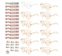 Gafas Despedida de Soltera Gafas de Sol de corazón Gafas Corazon Set, JGA Gafas de fiesta Bride Team Pulseras Pegatinas Set 12 muñequeras de despedida de soltera Para Fiestas de Boda (Marrón Claro)