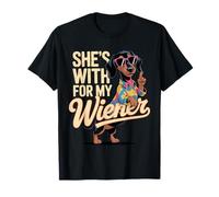 Gafas Divertidas de Perro Salchicha con Texto en inglés She's with Me For My Wiener Camiseta