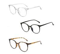 Gafas filtro luz azul 3 unidades redondas unisex sin graduación para ordenador lectura y gaming, lentes transparentes antirreflejo para protección ocular diaria en oficina y hogar