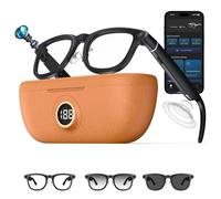 Gafas inteligentes con IA con cámara ChatGPT y 8K UHD, gafas de sol Bluetooth de grabación de video 1200P para hasta 10 horas de reproducción (Photochromic Lenses + Full-rim Frame+Charging Case)
