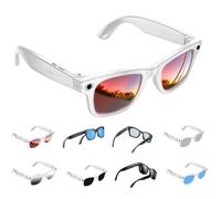 Gafas Inteligentes con IA, Gafas Inteligentes con Cámara de 8MP y Audio de Oído Abierto, Asistente de Voz con Traducción en Tiempo Real, Funciones de Música y Llamadas pa White Frame with Red Plating