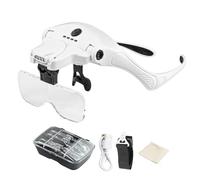 Gafas Lupa con Luz Led Recargable,Gafas Aumento con Luz,5 Lentes Desmontables (1.0X-3.5X),2 Lupas de Brillo Ajustables,Trabajo de Precisión para Reparaciones, Coser, Joyería