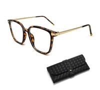 Gafas Luz Azul Sin Graduar Gafas Filtro Luz Azul Blue Light Glasses Marco De Metal Cuadrado Schildpatt-Leopardenmuster Alivian La Fatiga Ocular Para Hombres Y Mujeres Con 1 Estuche Negro Para Gafa