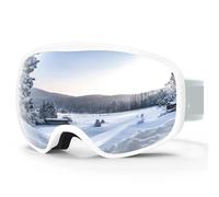 Gafas Motocross Children Ski Goggles Double Layers Anti-fog Wear Glasses Skiing Mask Snowboard Kid Snow Goggles Wearable Helmet(White Frame Silver)