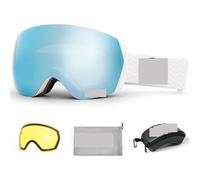 Gafas Motocross Ski Goggles Men Women Anti-fog Ski Eyewear Snow Glasses Adult Snowboard Goggle with Night Yellow Lens and Case Set(Light blue set)