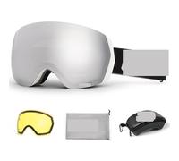 Gafas Motocross Ski Goggles Men Women Anti-fog Ski Eyewear Snow Glasses Adult Snowboard Goggle with Night Yellow Lens and Case Set(Wt silver set)