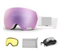 Gafas Motocross Ski Goggles Men Women Anti-fog Ski Eyewear Snow Glasses Adult Snowboard Goggle with Night Yellow Lens and Case Set(Purple set)