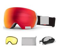 Gafas Motocross Ski Goggles Men Women Anti-fog Ski Eyewear Snow Glasses Adult Snowboard Goggle with Night Yellow Lens and Case Set(Silver red set)