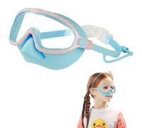 Gafas para niños con cubierta de la nariz, hd amplia vista ancha anti-fog gafas de natación, sin fugas ajustables en la máscara de natación para la juventud infantil 4-16, azul, con cubierta de la na