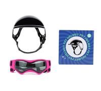 Gafas para Perros Pequeños Casco Ajustable, Set 2 Piezas Gafas Sol para Perros y Casco de Motocicleta para Mascotas(S Helmet+Small 04 Pink)