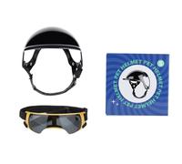 Gafas para Perros Pequeños Casco Ajustable, Set 2 Piezas Gafas Sol para Perros y Casco de Motocicleta para Mascotas(S Helmet+07 Gold)