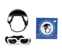 Gafas para Perros Pequeños Casco Ajustable, Set 2 Piezas Gafas Sol para Perros y Casco de Motocicleta para Mascotas(S Helmet+Cat White)