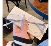 Gafas sin montura, 14 x 4,5 cm, lentes sin marco para mujer con bordes brillantes, lentes de bloqueo de luz azul, policarbonato ligero y patillas de metal para uso diario de moda (sin receta plateada)