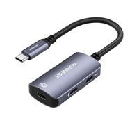 Gafas USB C a AR con adaptador de carga, tipo C a monitor y convertidor de carga 100 W PD, 4K @ 60 Hz, compatible con iPhone 15/16 Viture/Rokid/Xreal AR gafas (Dual USB C)