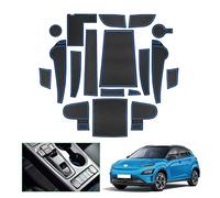 GAFAT Compatible con Hyundai Kona Electric EV 2019-2022 2023 Alfombrillas de Goma para Consola Central, Soporte para Bebidas, Costura de Puerta [Solo para EV] [Non para 2024+] (Azul)