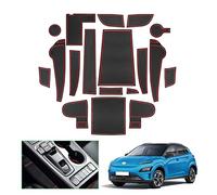 GAFAT Compatible con Hyundai Kona Electric EV 2019-2022 2023 Alfombrillas de Goma para Consola Central, Soporte para Bebidas, Costura de Puerta [Solo para EV] [Non para 2024+] (Rojo)