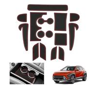 GAFAT Compatible con Hyundai Kona SX2 EV Electric 2024 2025 Alfombrillas Antideslizantes, Kona 2024 EV Alfombra de Goma para Consola Central, Costura de Puerta [No para Gasolina & Hybrid] (Rojo)