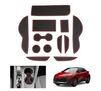 GAFAT Compatible con Toyota C-HR Hybrid 2024 2025 Alfombrillas Antideslizantes, CHR 2024 Alfombrillas Goma para Consola Central, Portavasos, Costura de Puerta, C-HR 2024 Accesorios (Rojo)