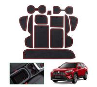 GAFAT Compatible con Toyota RAV4 2019-2024 2025 Alfombrillas Antideslizantes, Alfombrillas de Goma para Consola Central, Soporte para Bebidas, Esteras para Puerta, RAV4 Accesorios (Rojo)